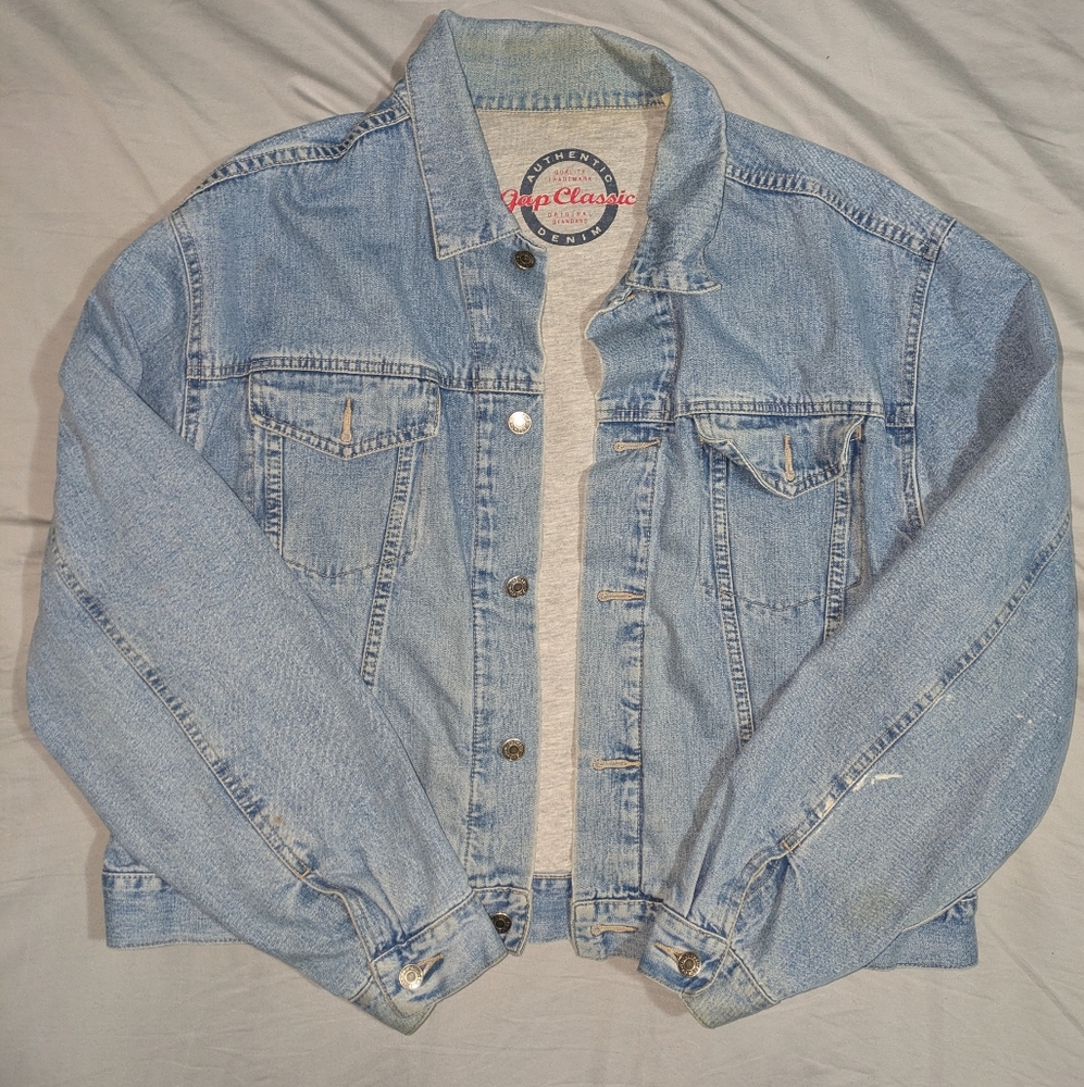 Vintage 90s/Y2K Gap Denim Jacket | Gray Lined | Boxy Oversized Fit | Size XL
